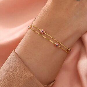 Minimalist Evil Eye Chain Bracelet, Dainty Adjustable Friendship Bracelet